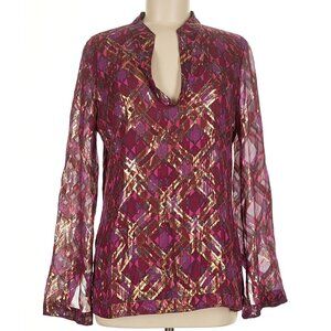 NWT Tory Burch silk metallic burgundy blouse, size 8